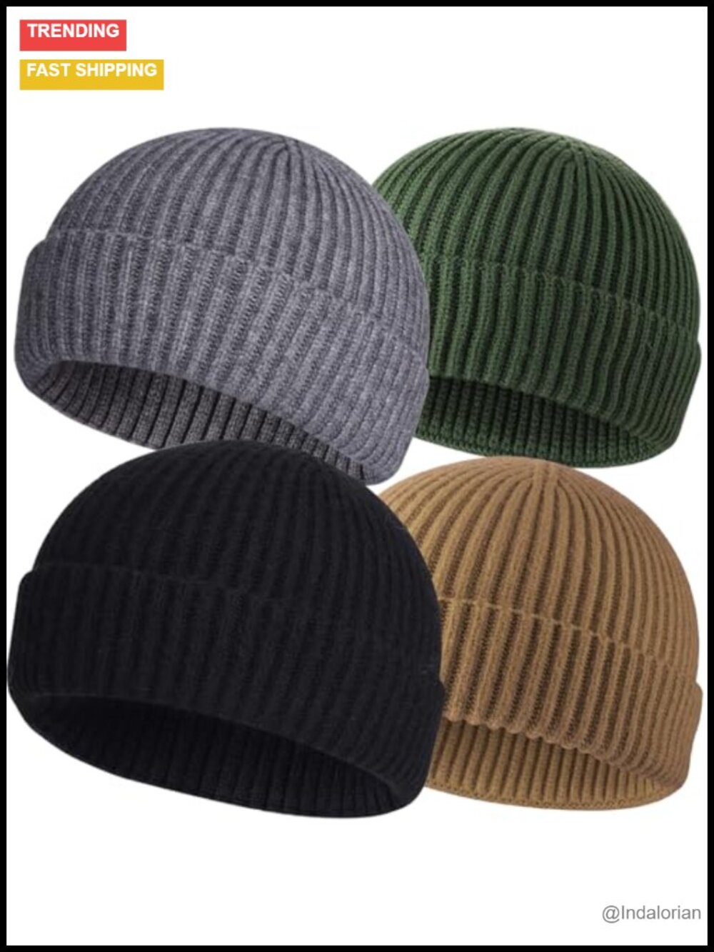 Wool Fisherman Beanie Knit Short Watch Cap Winter Warm Hat Set of 4